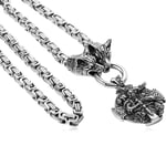 Flongo Collier Homme Pendentif Odin:Collier Homme Acier Inoxydable Pendentif Tête de Loup Odin Viking,Cadeau pour Homme Garçon