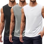 COOFANDY Mens Sleeveless Muscle T-Shirt 3 Pack Sleeveless Summer Workout Training Vests for Running Gym Quick Dry UPF 50+ Sun Protection Sport Black/White/Light Grey L