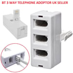 BT Telephone Phone Socket TRIPLE 3 way Adapter Splitter UK SELLER 