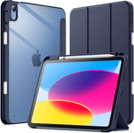 Coque Pour Ipad 10 (10,9 Pouces, Modèle 2022, 10ème Génération) Avec Porte-Stylet, Étui Housse Arrière Transparent Fin Support Antichoc Tablette (Bleu Marine)