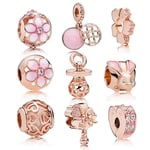 XIAODAN Printemps 100% réel 925 Breloques en Argent Sterling Fleur charmes en Or Rose Fit Original Marque Bracelet Perle Bijoux à bricoler soi-même Argent plaqué