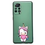 Coque vert pour Redmi Note 11 PRO 5G licorne coeur kawaii I love you