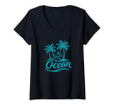 Womens All She Wants Is The Ocean - Retro Summer Tropic Island V-Neck T-Shirt