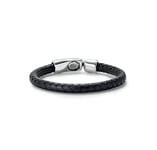 UNO de 50 Bracelet en cuir tubulaire tressé avec fermoir plaqué argent sterling, X-Large, Argent, Pas de gemme