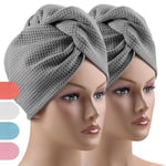 Kavya Serviette Microfibre Cheveux Bouclés, 2 Pièces Serviette Cheveux Sechage Rapide Super Absorbant avec Bouton avec Serviettes Gris