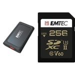 Emtec - Pack création : Disque SSD Externe USB 3.2 X210 512Go + Carte SDXC UHS-II U3 V60 SpeedIN Pro+ 256 Go - Pack De 2