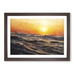 Big Box Art Orange Sunset Above The Waves Painting Framed Wall Art Picture Print Ready to Hang, Walnut A2 (62 x 45 cm)