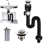 Suite Égouttoir de Bonde de Lavabo, Siphon Lavabo, Bonde de Lavabo Sans Trop Plein, Extensible de 300-955 mm Pour la Salle de Bain, Cuisine (Noir)