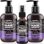 Organic Black Rice Shampoo and Conditioner Sets for Hair Growth,w/Rosemary Water & Rice Water Spray,Sulfate Free Rice Water Hair Growth Shampoo and Conditioner Women Men Hair Loss Thickening Products