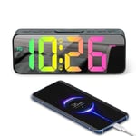 OWYELO Réveil Numérique, Réveil LED avec 10 Modes d'éclairage Nocturne RGB, Affichage LED 11 Couleurs, Horloge Numérique LED avec 2 Alarmes et Snooze, Alarme de Miroir avec 12/24H, Noir