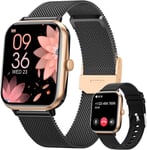 Montre Connectée Femme Avec Appel Bluetooth, 1.83"" Hd Smartwatch Avec Santé Au Féminin, Sommeil, Fréquence Cardiaque, Spo2, Tensiomètre, 20+ Sport, Calorie, Podometre Ip68 Android Ios Noir Or