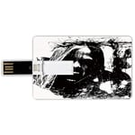 32G USB Flash Drives Credit Card Shape Zombie Decor Memory Stick Bank Card Style Artistic Horror Sketch of A Crazy Man in Pain Screaming Portrait Evil Display,Black White Waterproof Pen Thumb Lovely J