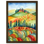 Artery8 Landscape Of Tuscany House On The Hill Folk Art Artwork Framed Wall Art Print A4