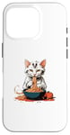 Coque pour iPhone 16 Pro Chat mignon mangeant des pâtes