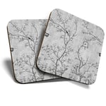 2 x Coasters (BW) - Vintage Oriental Style Nightingale  #37235