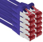 1aTTack.de - 10x 0,5 m câble de raccordement CAT6 S/FTP PIMF blindage CAT.6 câble réseau RJ45 câble Ethernet DSL LAN routeur commutateur modem panneau de brassage - violet - 10 pièces