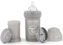 Twistshake Biberon en Plastique avec Valve Anti Colique pour Bébé Tétine Souple en Silicone Débit Lent, Donner le Biberon avec Tétine en Forme de Sein, Sans BPA, 180 ml, 0 Mois et +, Gris Pastel