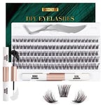 Lanciley Lash Extension Kit 120 Pcs Individual Lashes Soft Light Thin Band Cluster Lashes Eyelash Extension Kit C D Curl Lash Clusters with Bond and Seal Tweezers DIY at Home Mix 10-16mm - L17