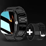 Montre Intelligente Carrée En Acier Inoxydable Pour Hommes Et Femmes,Horloge Intelligente,Appel Bt,Tracker D'activité Pour Téléphone Xiaomi Et Samsung,+ 2 Sangles - Type Black