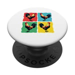 Colorful Funny Chicken Art, Crazy Chicken Rooster Family PopSockets Adhesive PopGrip