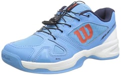 Wilson Junior/Enfant Chaussures de Tennis, RUSH PRO JR QL CARPET, Bleu/Blanc/Orange, 36 1/3, pour les courts en salle, pour joueurs de tout niveau, WRS326260E035