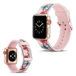 Apple Watch Series 5 44mm naamioitu silikoninen kellonauha - Ruusu Ja Sininen Kuvio Pinkki