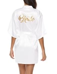 Migcaput Kimono Robe Femmes Peignoir Satin Femme Robes Chambre Kimonos Chemise de Nuit Court Mariée Demoiselle d'honneur B-Blanc nuptial,L