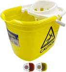 12L Industrial Mop Bucket Wringer Yellow Professional Caution Wet Floor Sign