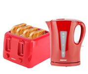 GEEPAS 2200W 1.7L Electric Kettle & 4 Slice Bread Toaster Kitchen Combo Set Red