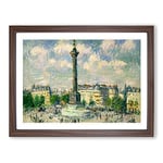 Gustave Loiseau The Place of the Bastille Classic Painting Framed Wall Art Print, Ready to Hang Picture for Living Room Bedroom Home Office Décor, Walnut A4 (34 x 25 cm)