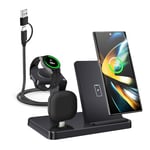 VNBBT Wireless Charger for Samsung,3 in 1 Wireless Charging Station for Samsung Galaxy S24/S23/Z Fold/Flip,Fast Phone Watch Charger Dock Stand for Galaxy Watch Ultra/7/6/5,Galaxy Buds-Black