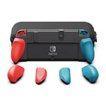 Skull & Co. NeoGrip Bundle for Nintendo Switch OLED and Regular Model: An Ergonomic Grip Hard Shell with Replaceable Grips [to fit All Hands Sizes] [with Carrying Case] - Neon Blue(L)+Neon Red(R)