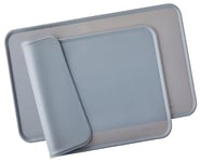 Amazon Basics Tapis de gamelle en silicone étanche pour animaux de compagnie, 47 x 29 cm, Gris (lot de 2), Uni