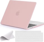 EooCoo Coque Mat Compatible avec MacBook Air 13,6 Pouces M2 A2681 2022 / M3 A3113 2024 avec Touch ID, Housse Rigide en Plastique + Protection Clavier + Chiffons de Polissage - Rose