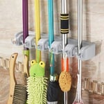 Mop et Balai Holder/Crochet Balai/Support de rangement/Holder Magique, 5 Positions avec 6 Crochets, Compact & Propre Design Mural Organiseur - Ahlsen