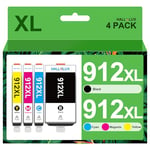 HALLOLUX 912XL Pack de 4 Cartouche d'encre Remplacement pour HP 912 912XL pour HP OfficeJet 8012 8010 8014 8015 pour OfficeJet Pro 8025 8024 8023 8020 8022 (Noir, Cyan, Magenta, Jaune, 4-Pack)