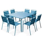 Ensemble table de jardin carrée et 8 fauteuils en métal bleu pacific Palavas  Oviala