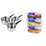 Morphy Richards 970003 Equip 3-Piece Pan Set, Stainless Steel & Sistema KLIP IT PLUS Food Storage Containers | 1 L | Leak-Proof, Stackable & Airtight Fridge/Freezer