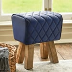 The "Yale" Mango Wood & Blue Leather Single Seater Indoor Stool