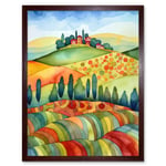 Landscape Of Tuscany House On The Hill Folk Art Art Print Framed Poster Wall Decor 12x16 inch