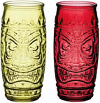 BarCraft Tiki Cocktail Glasses, Set of 2, Red and Green Tiki Rum Glasses, 600ml