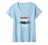 Womens Top Gun Maverick P-51 Mustang Born To Fly V-Neck T-Shirt