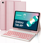 Clavier Samsung Tab A9 Plus 11"" 2023, Rétroéclairage 7 Couleurs, Azerty Français Étui Clavier Magnétique Bluetooth Sans Fil Etui Housse Pour Samsung Tab A9 Plus (Sm-X210/X216/X218), Rose