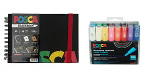 Posca - A5 BlackBook & PC1MC - Extra Fine Tip Pen - Basic Colors 16 pc