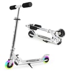 TENBOOM Scooter for Kids Ages 4-7, 2 Wheels Light Up Gift Scooters for Girls Boys Ages 6-12, Easy Folding Kids Scooter with 3 Levels Adjustable Handlebar and Rear Brake Silvery Black