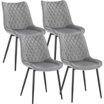 Woltu - Lot de 4 Chaise de Salle à Manger Chaise de Cuisine, Assise en Velours, Pieds en métal, Gris Clair