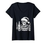 Womens Skeleton Santa Hat Halloween Funny Bones Skull Men Women V-Neck T-Shirt