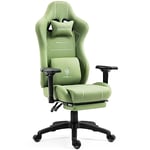 Dowinx Chaise de Gaming en Tissu avec Coussin à Ressorts ensachés, Fauteuil de Jeu Ergonomique avec Fonction Massage, Chaise de Bureau PC Grande et Haute avec Repose-Pieds XXL,Vert