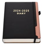 Mljtoyo Agenda scolaire journalier/semainier/mensuel 2024-2025 à couverture rigide avec onglets mensuels - Porte-stylo - 400 pages - Format A5 - Noir (français non garanti)