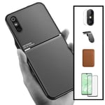 Kit Coque Magnétique Lux + Portefeuille Magnétique Marron + Film de Verre Trempé 5D à Couverture Complète + Film Caméra Arrière + Support Magnétique L Conduite en toute sécurité pour Xiaomi Redmi 9A Sport